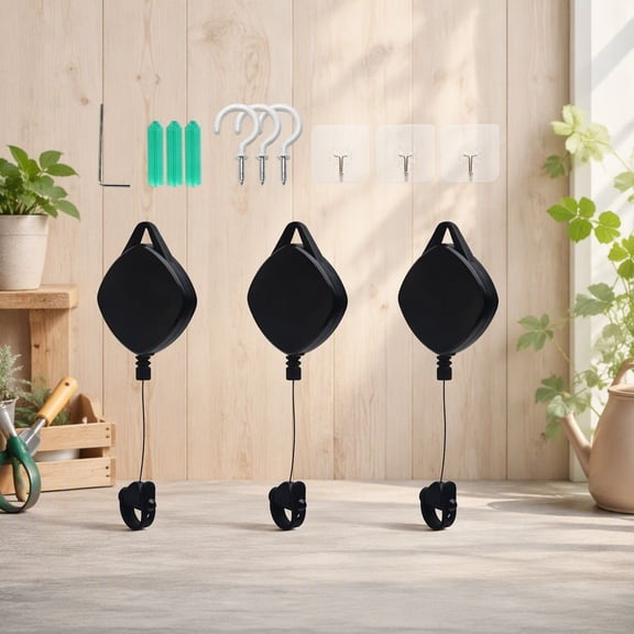 3-Pack VR Cable Management System, Drill-Free Retractable Ceiling Pulley, -Free Rotation, Compatible with VR Headsets, with Screw and Adhesive Hooks