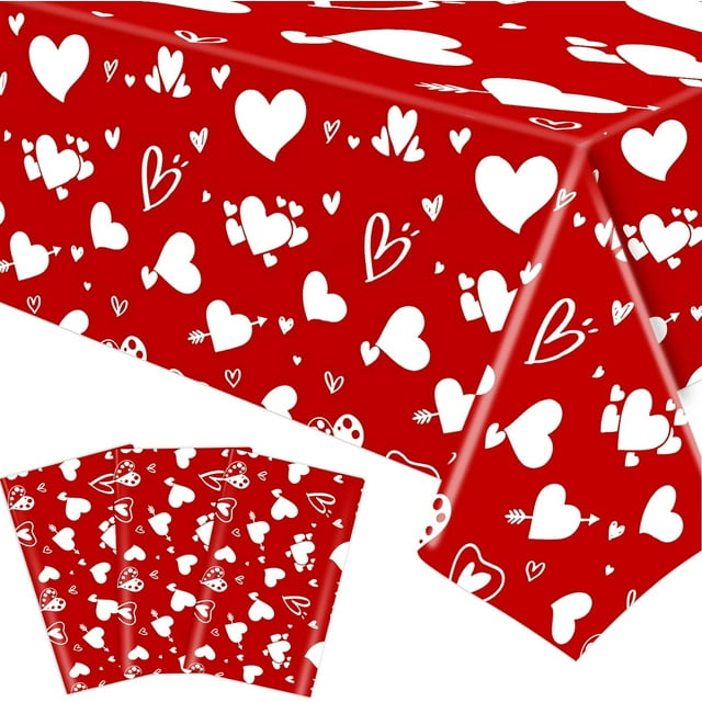 3 Pack Valentine's Day Tablecloth, Happy Valentine's Day Red Love Heart