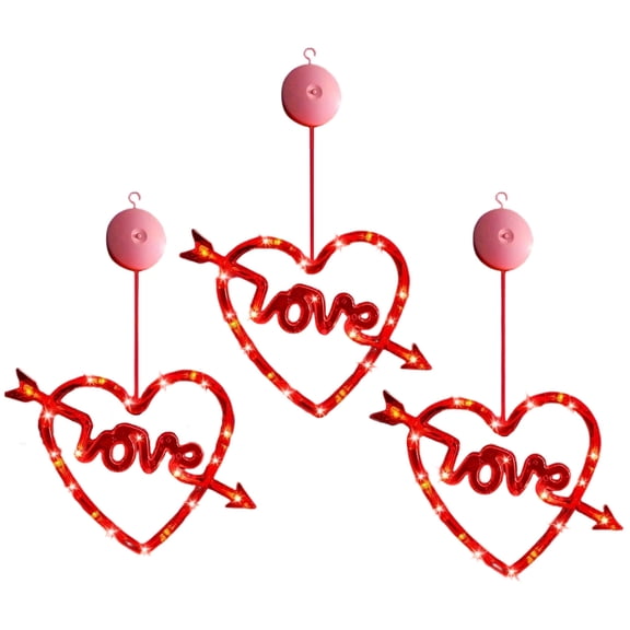 3 Pack Valentine's Day Window Lights, LED Heart Curtain String Lights USB/Battery Operated,Hanging Light for Indoor Outdoor Bedroom,Room,Wall,Party,Holiday,Wedding Decorations(Red)