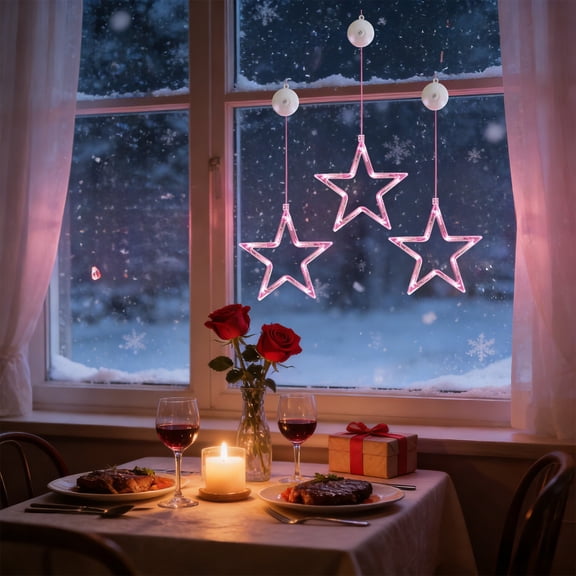 3 Pack Valentines Day Window Lights Decorations, Hanging Pink Lighted Heart Shaped Silhouette Sucker LED Lamp for Fireplace Indoor Home Decor