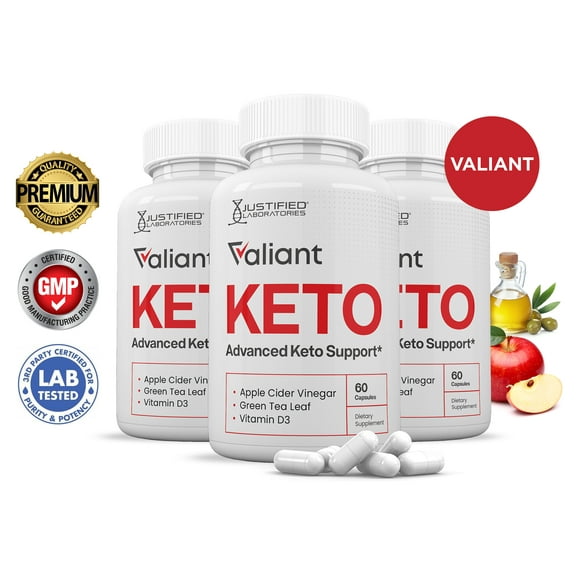 (3 Pack) Valiant Keto ACV Pills 1275mg Alternative to Gummies Dietary Supplement 180 Capsules