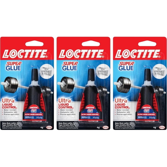 Loctite Super Glue Ultra Liquid Control, Clear, 0.14 fl oz Bottle, 3 Pack