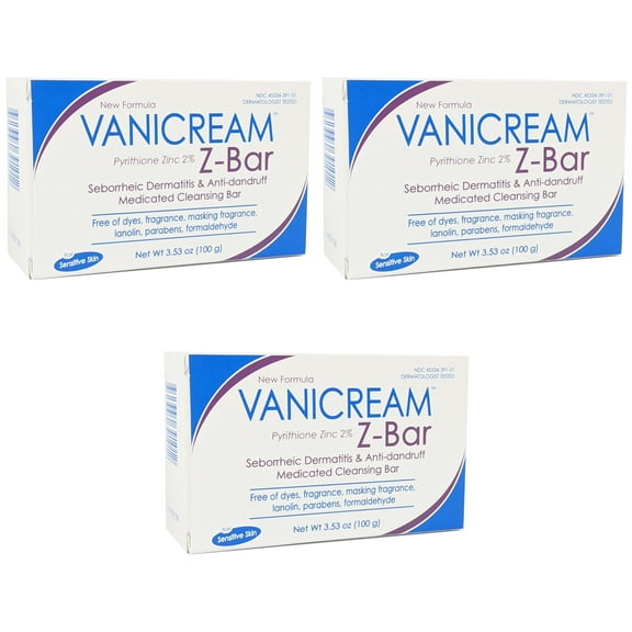 3 Pack Vanicream Z-Bar medicated cleansing bar for sensitive skin 3.53oz Each