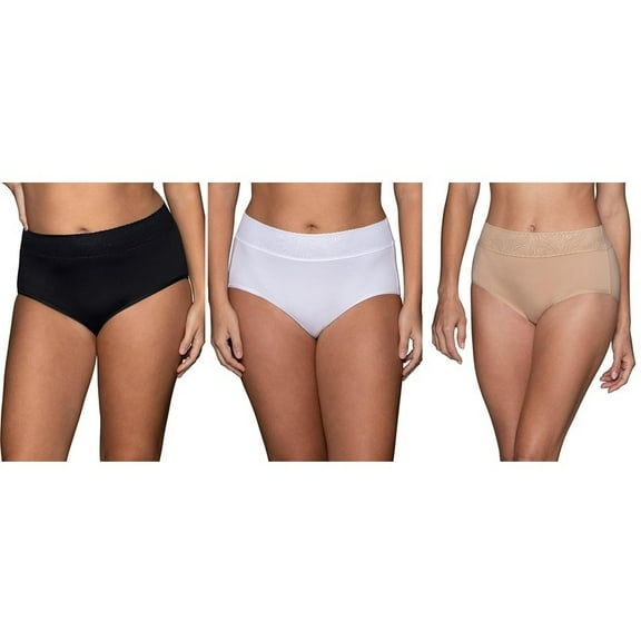 3 Pack Vanity Fair Women's Effortless Lace Brief Panty 13276 Black/White/Beige,, 6