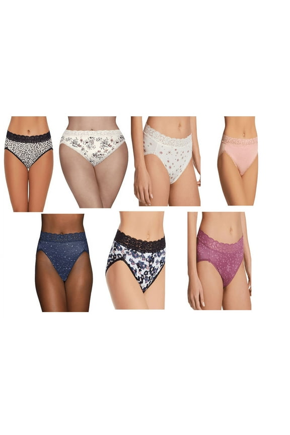 3 Pack Vanity Fair Women's Flattering Lace Hi-Cut Panties, 13280, Assorted Colors, Print, Size 6