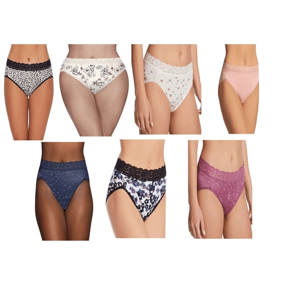 3 Pack Vanity Fair Women's Flattering Lace Hi-Cut Panties, 13280, Assorted Colors, Print, Size 7