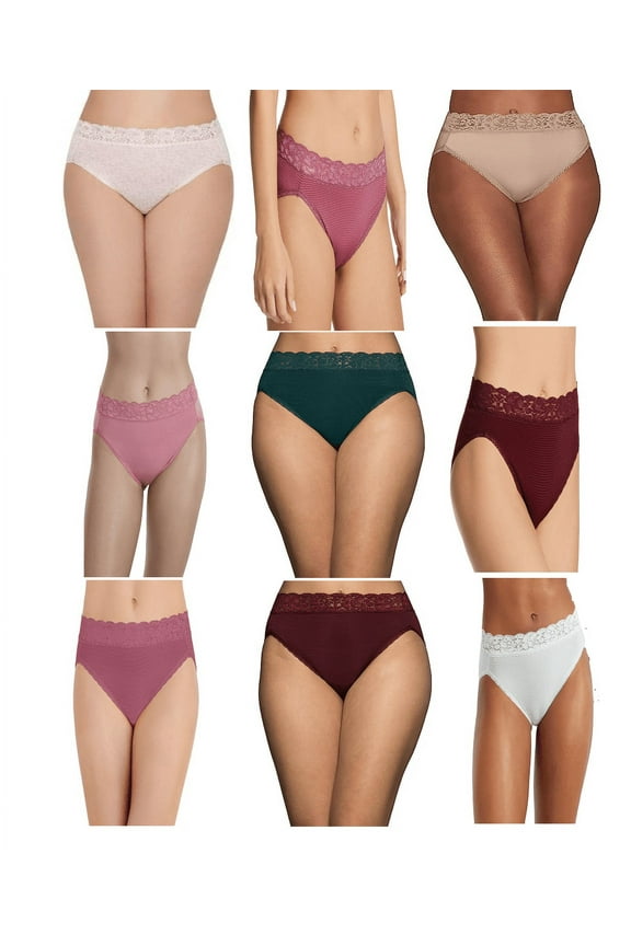 3 Pack Vanity Fair Women's Flattering Lace Hi-Cut Panties, 13280, Assorted Colors, Stripe, Size 6