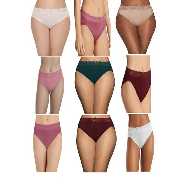 3 Pack Vanity Fair Women's Flattering Lace Hi-Cut Panties, 13280, Assorted Colors, Stripe, Size 8