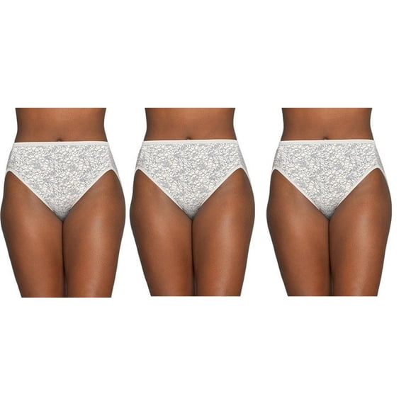 3 Pack Vanity Fair Women's Illumination Hi Cut Panties Tranquil Lace, 13108, 6