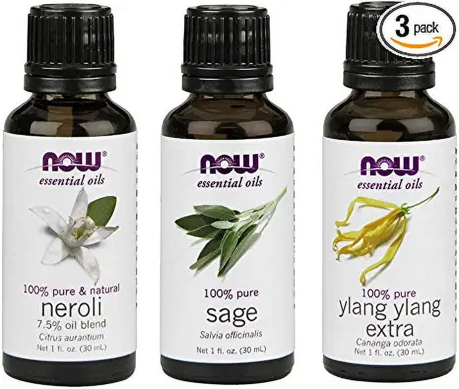 3-Pack Variety of NOW Essential Oils: Good Night Sleep- Neroli, Sage, Ylang Ylang
