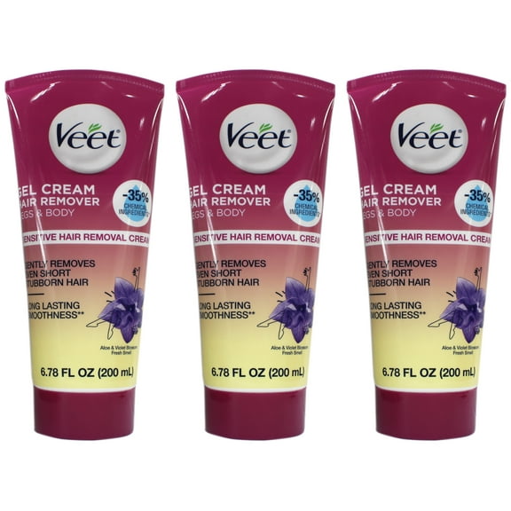 3 Pack Veet Fast Acting Gel Cream Hair Remover Legs & Body 6.78 Oz Each