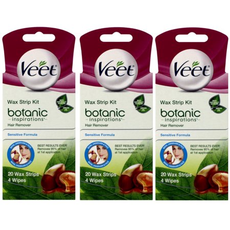 3 Pack - Veet Ready-To-Use Wax Strip Hair Remover Kit Sensitive Formula 20 Ct each