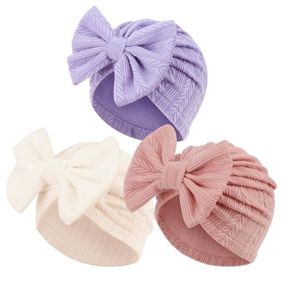 3 Pack Velvet Baby Turban Hats with Bow, Stretchy Baby Head Cover Beanies for Newborn, Toddler, Infant Head Wraps