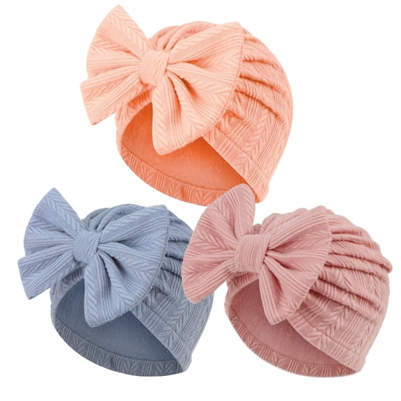 3 Pack Velvet Baby Turban Hats with Bow, Stretchy Baby Head Cover Beanies for Newborn, Toddler, Infant Head Wraps