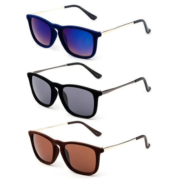 3 Pack Velvet Plastic Square Frame Fashion Keyhoel Vintage Sunglasses for Women, Flat Lens with Mirror