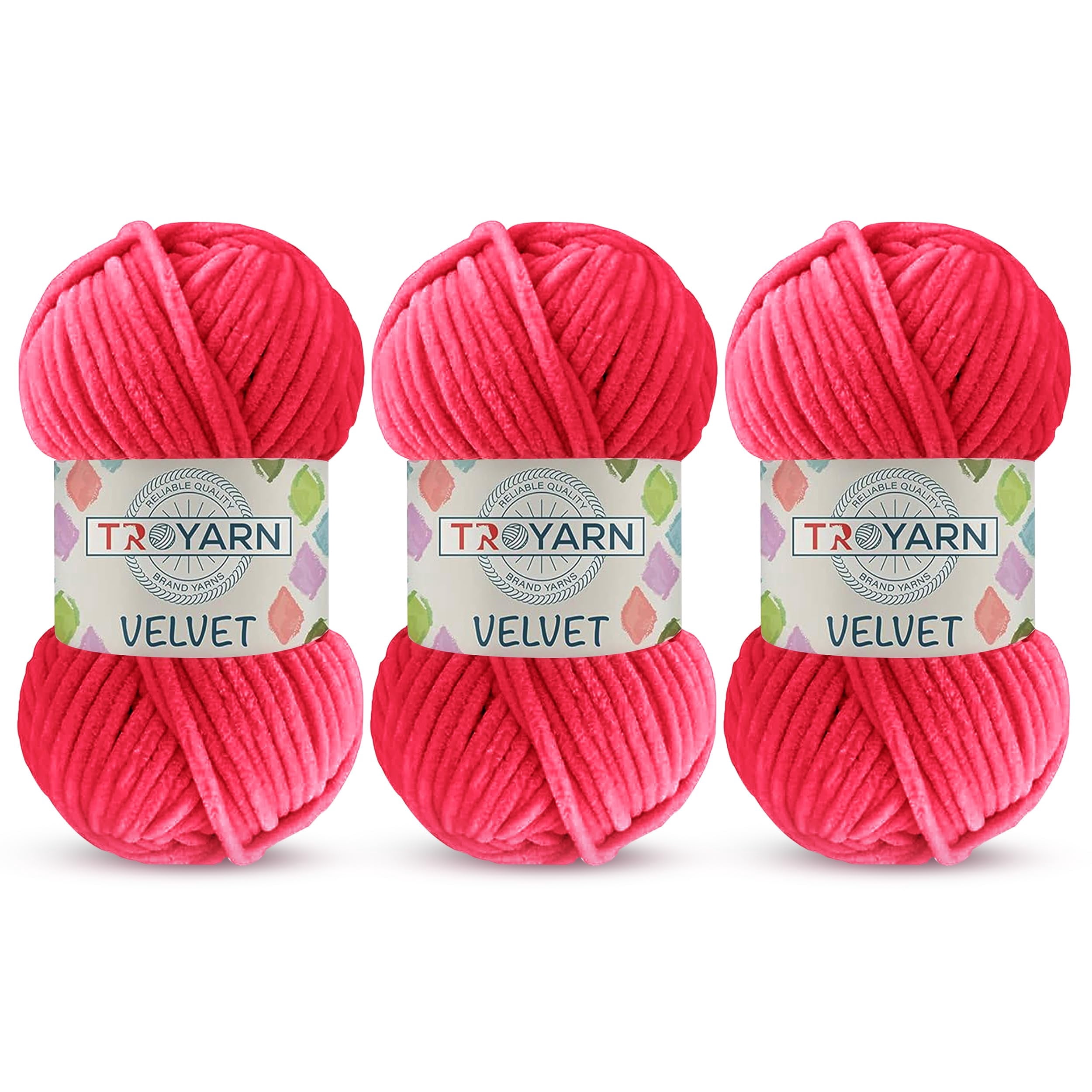 3 Pack Velvet Yarn for Crocheting - Chenille Yarn, 132 Yards Amigurumi Yarn, Fluffy Yarn, Plush Yarn, Baby Blanket Yarn for Crocheting, Size 6