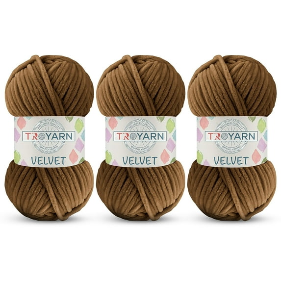 3 Pack Velvet Yarn for Crocheting - Chenille Yarn, 132 Yards Amigurumi Yarn, Fluffy Yarn, Plush Yarn, Baby Blanket Yarn for Crocheting, Size 6