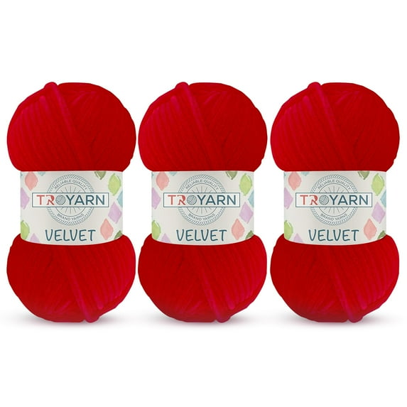 3 Pack Velvet Yarn for Crocheting - Chenille Yarn, 132 Yards Amigurumi Yarn, Fluffy Yarn, Plush Yarn, Baby Blanket Yarn for Crocheting, Size 6