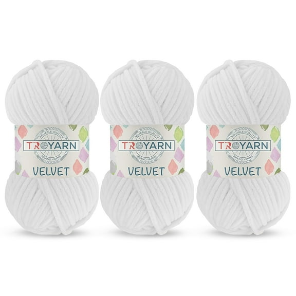 3 Pack Velvet Yarn for Crocheting - Chenille Yarn, 132 Yards Amigurumi Yarn, Fluffy Yarn, Plush Yarn, Baby Blanket Yarn for Crocheting, Size 6