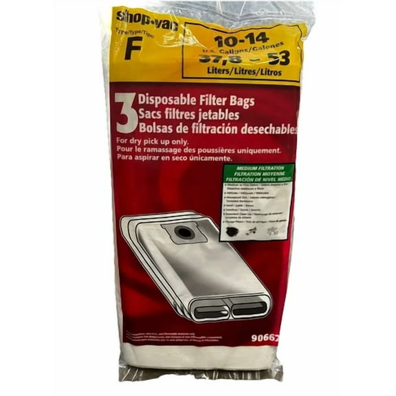 3 Pack Vf2005 Replacement Filter Bags For Shop Vac 90662 10-14 Gallon Vacuum Oem