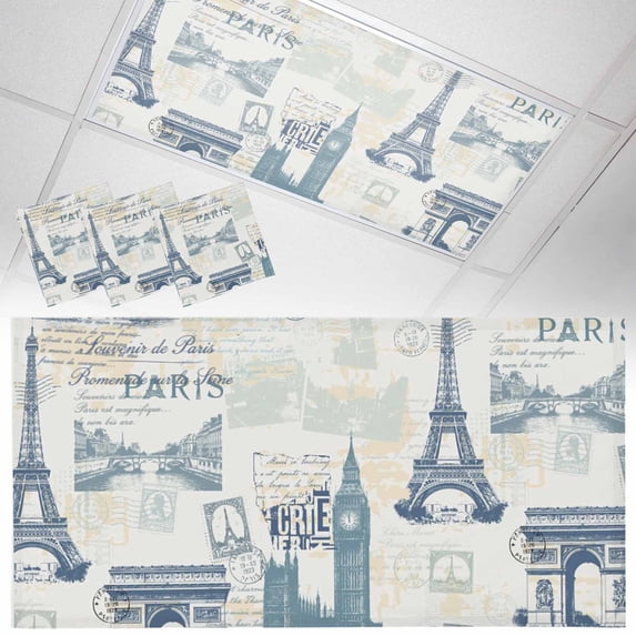 3 Pack Vintage Art Fluorescent Light Covers for Ceiling Lights International Buildings Paris Towers Blue Grey Magnetic Ceiling Light Covers Overhead Light Filters for Office Classroom Home