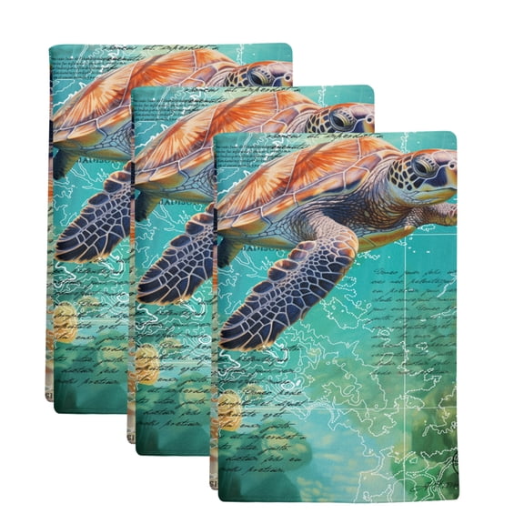 3 Pack Vintage Blue Kitchen Towels Ocean Abstract Sea Turtle Map Decorative Dish Towel Sets Absorbent Quick Dry Hand Cloths Tea Towels for Cooking Baking Farmhouse Gifts 18x28in