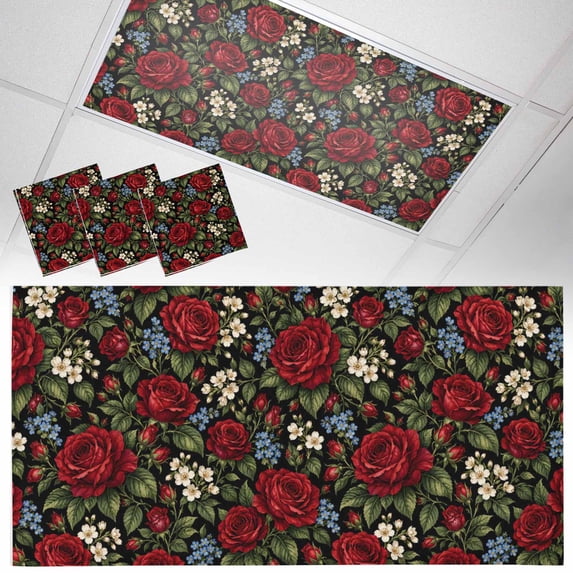 3 Pack Vintage Dark Floral Fluorescent Light Covers for Ceiling Lights ...