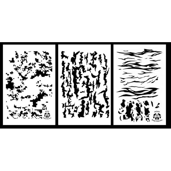 3 Pack! Vinyl Airbrush Camo Stencils 14" 10Mil - DIGITAL, BARK, TIGER Camouflage