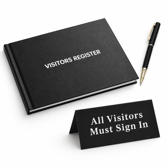 3 Pack Visitor Sign In Log Book Register Set with Pen and Tabletop Sign