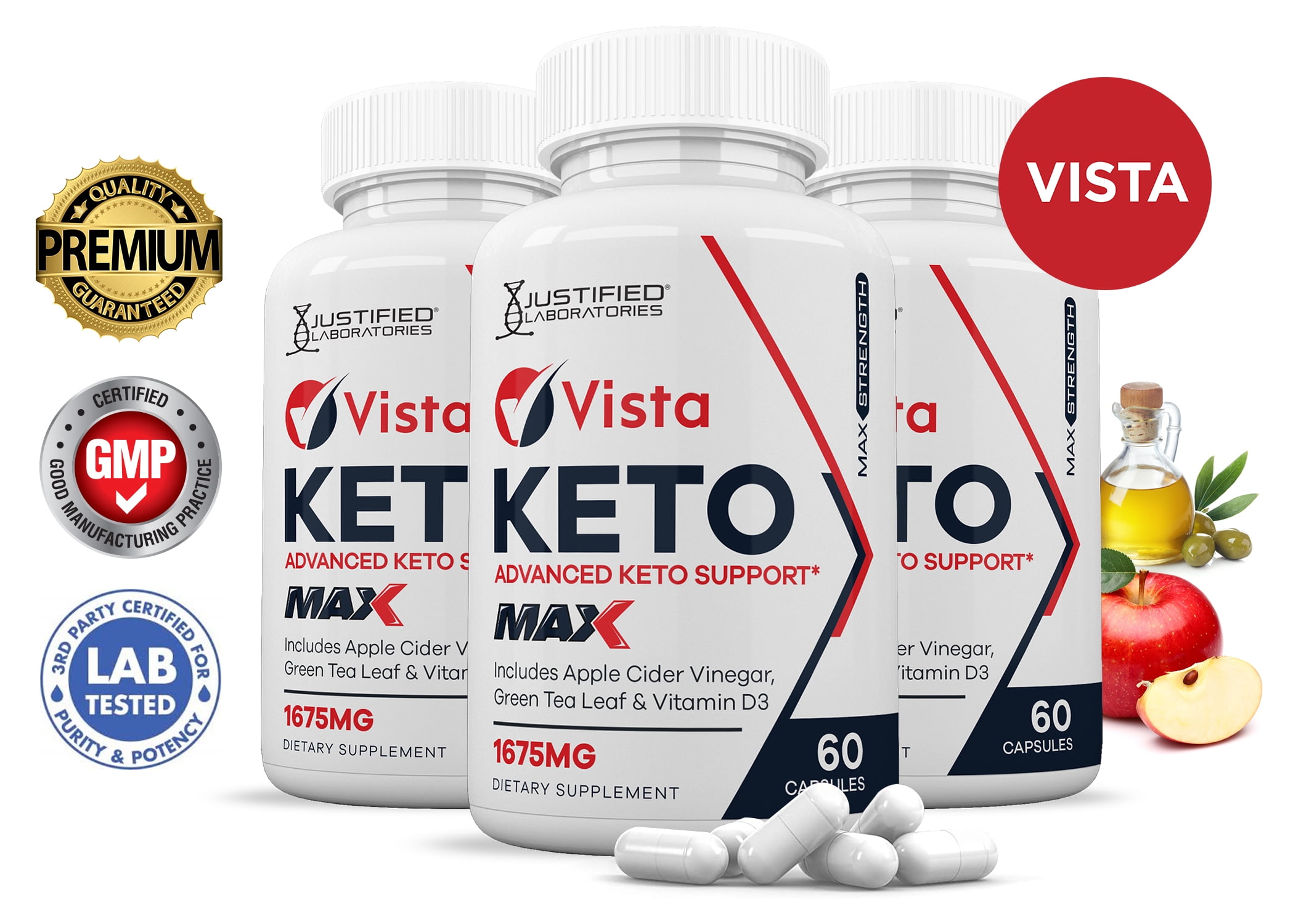 (3 Pack) Vista Keto ACV MAX Pills 1675mg Alternative to Gummies Dietary