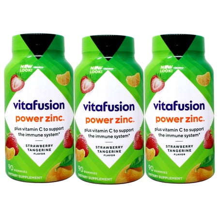 3 Pack - Vitafusion Power Zinc Gummy Vitamins, Strawberry Tangerine Flavored Immune Support, 90 Count