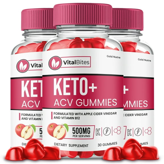 (3 Pack) Vital Bites ACV Gummies, VitalBites Keto + ACV Gummies, Official Supplement for Men and Women