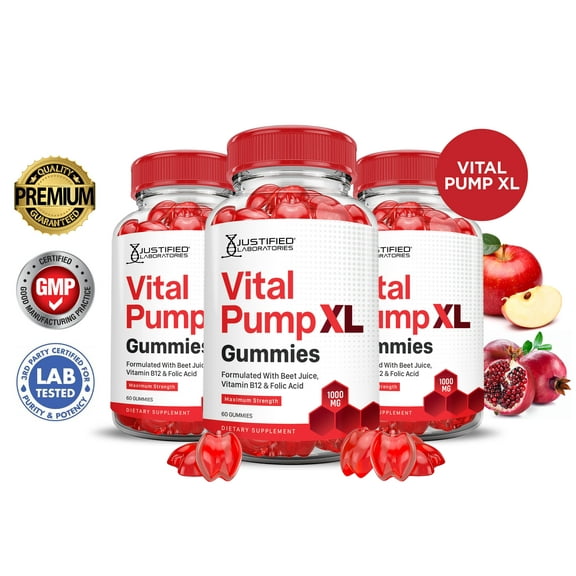 (3 Pack) Vital Pump XL Performance Gummies 1000MG Advanced Formula Vital PumpXL Formulated with Beet Juice ACV Pomegranate Beet Powder B12 Vegan Non GMO 180 Gummys