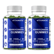 Vitamatic Ashwagandha Gummies 1500mg per Serving Vegan Gluten-Free 3% Withanolides Stress Relief 3 Pack 180 Count