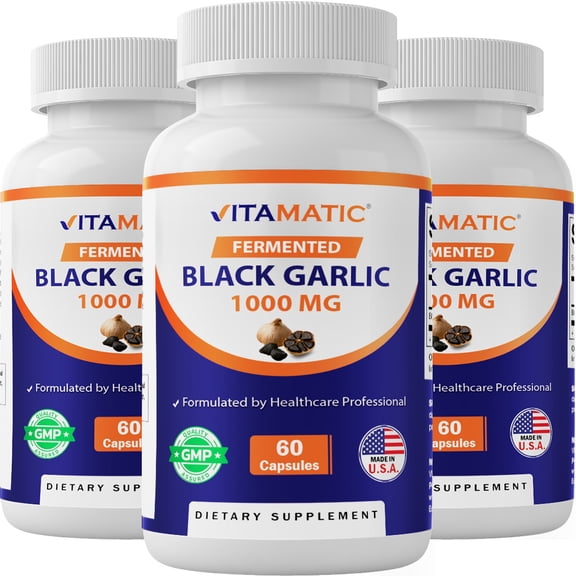 3 Pack - Vitamatic Fermented Black Garlic Extract 1000 mg 60 Capsules