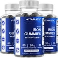 3 Pack Vitamatic Iron Gummies Supplement for Women & Men 20mg Serving