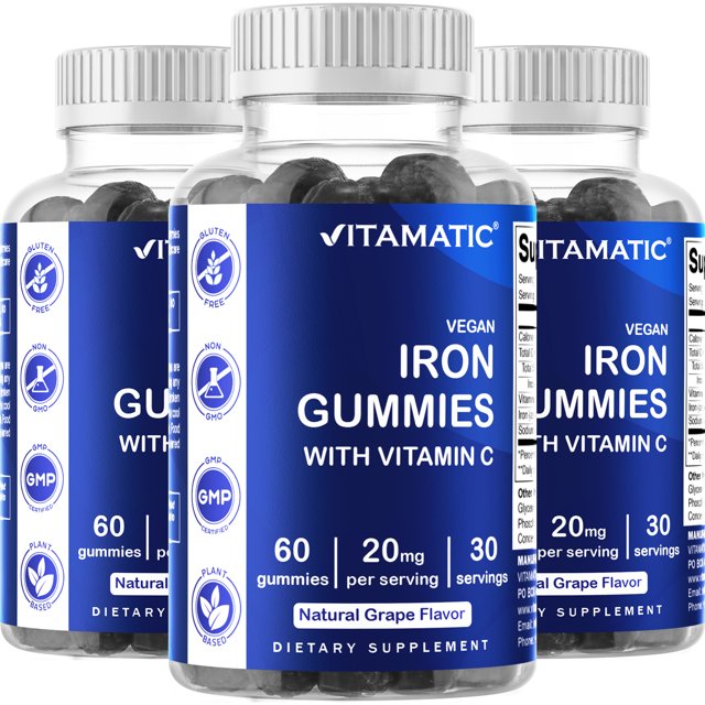 Vitamatic Iron Gummies 3 Pack, 20mg Serving, Vegan & Vegetarian