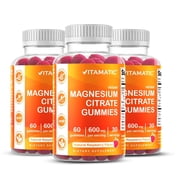 Vitamatic Magnesium Gummies 600mg per Serving - 60 Vegan Gummies - Promotes Healthy Relaxation, Muscle, Bone, & Energy Support 3 pack(180 Count)