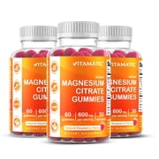 3 Pack - Vitamatic Magnesium Gummies 600mg per Serving - 60 Vegan Gummies - Promotes Healthy Relaxation, Muscle, Bone, Energy Support