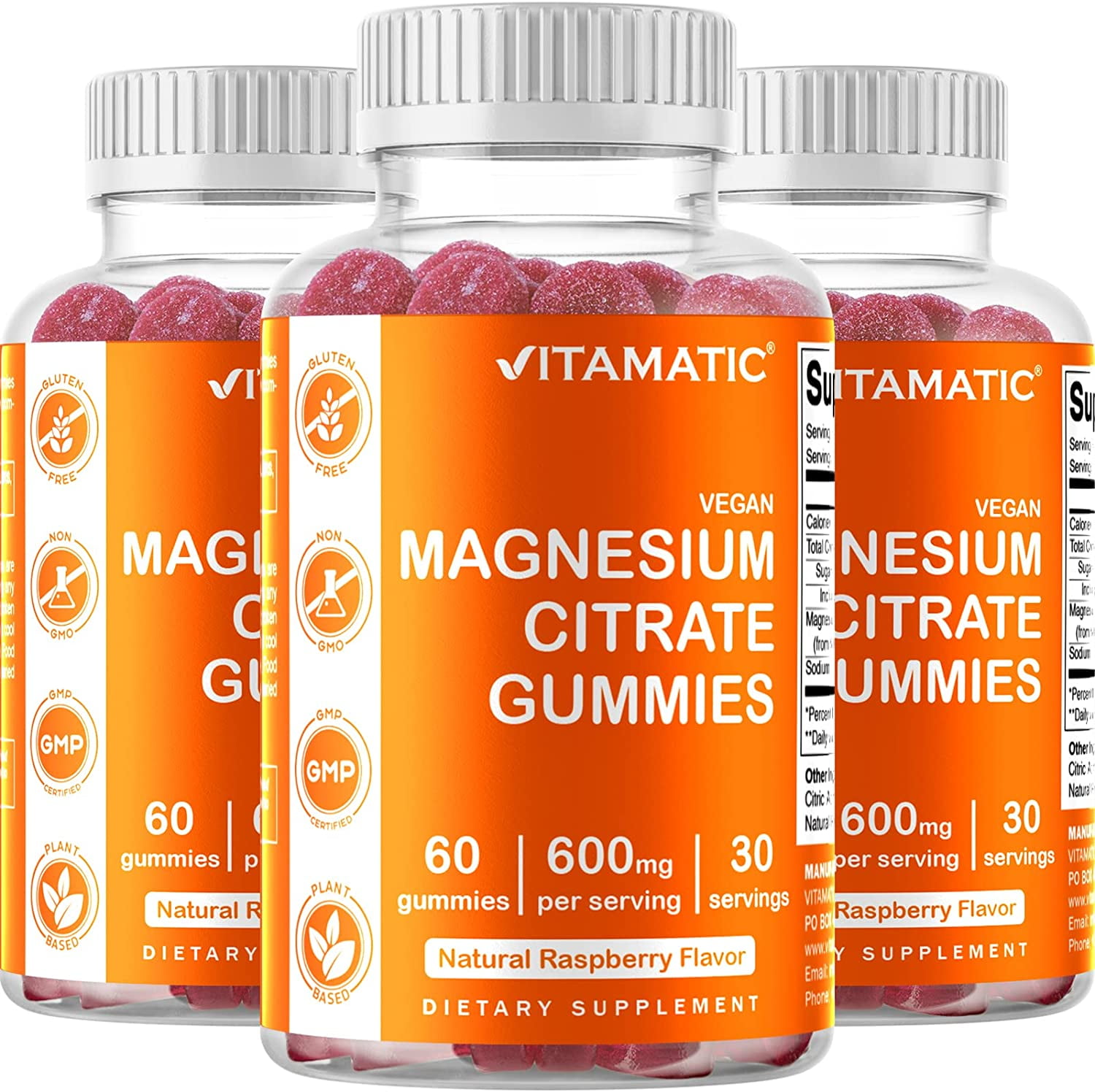 3 Pack Vitamatic Magnesium Gummies 600mg per Serving 60 Vegan