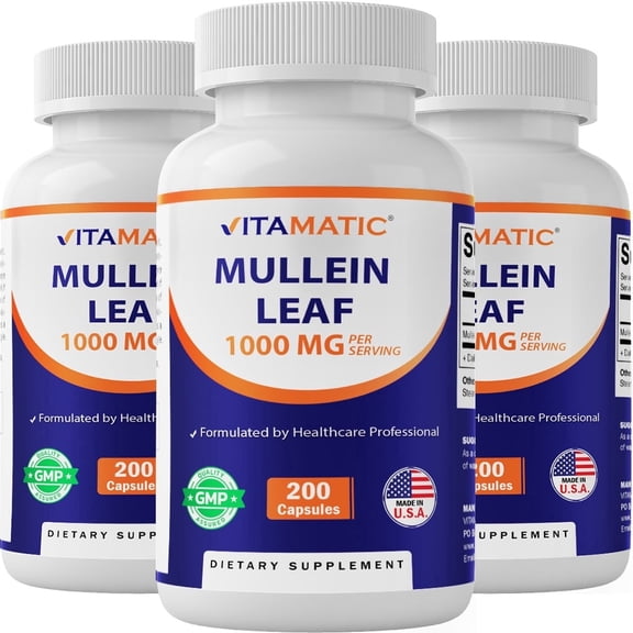 3 Pack Vitamatic Mullein Leaf 1000mg per Serving - Supports Healthy Respiratory, Bronchial & Immune Function - 200 Ct