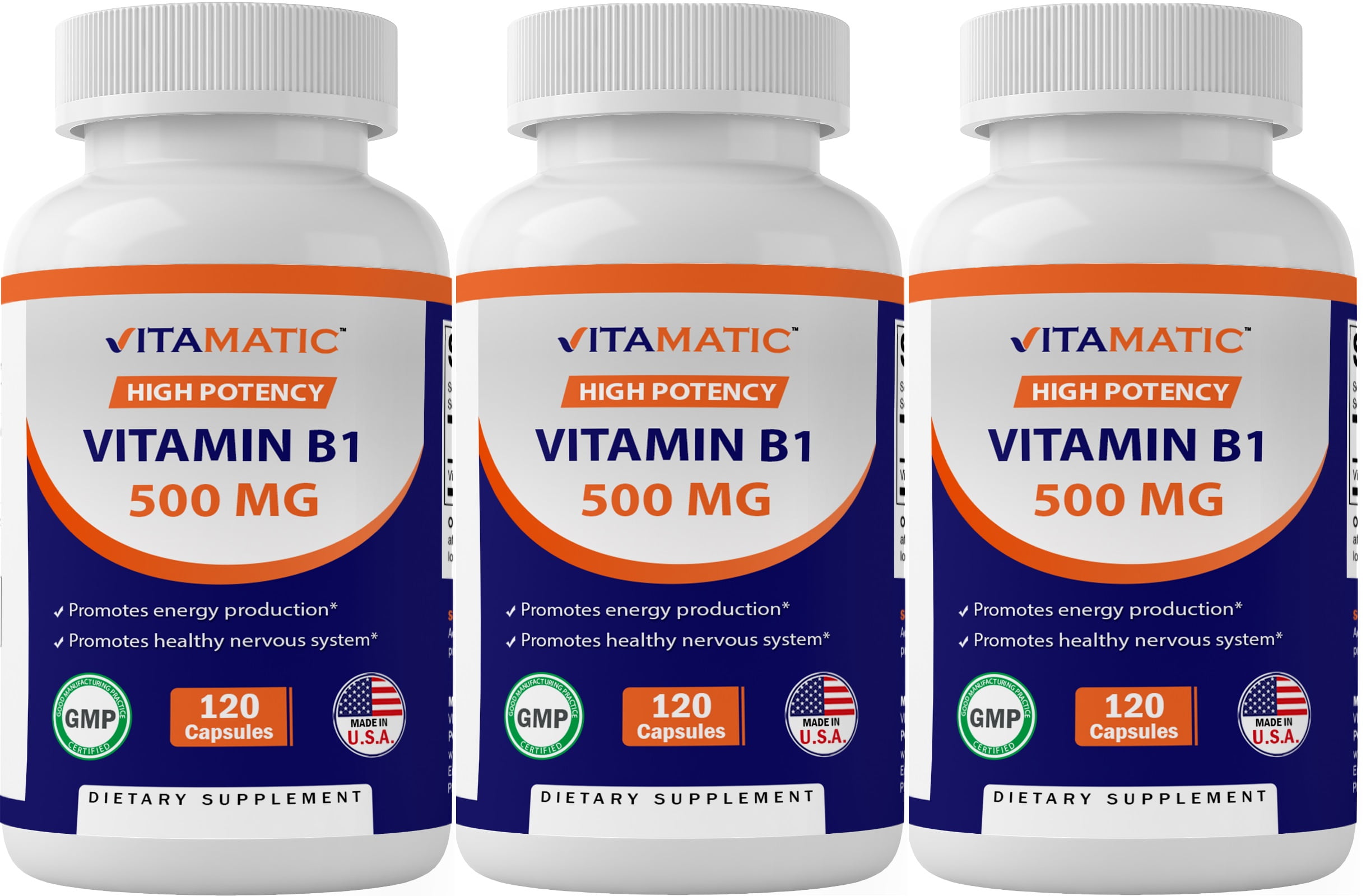 3 Pack Vitamatic Vitamin B1 (Thiamine) 500mg, 120 Capsule