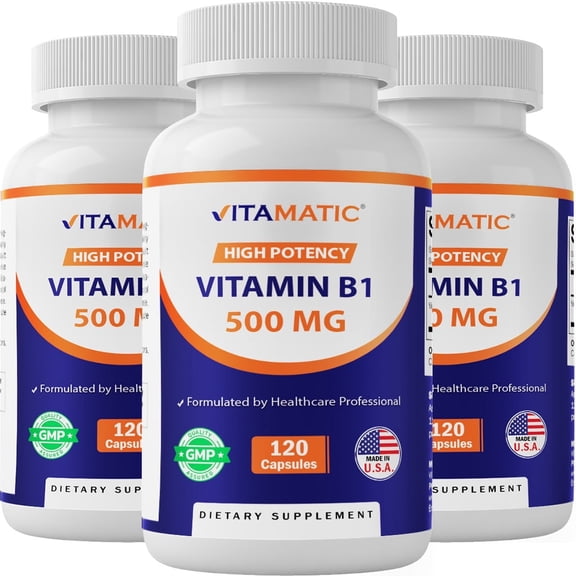 3 Pack Vitamatic Vitamin B1 (Thiamine) 500mg, 120 Capsule