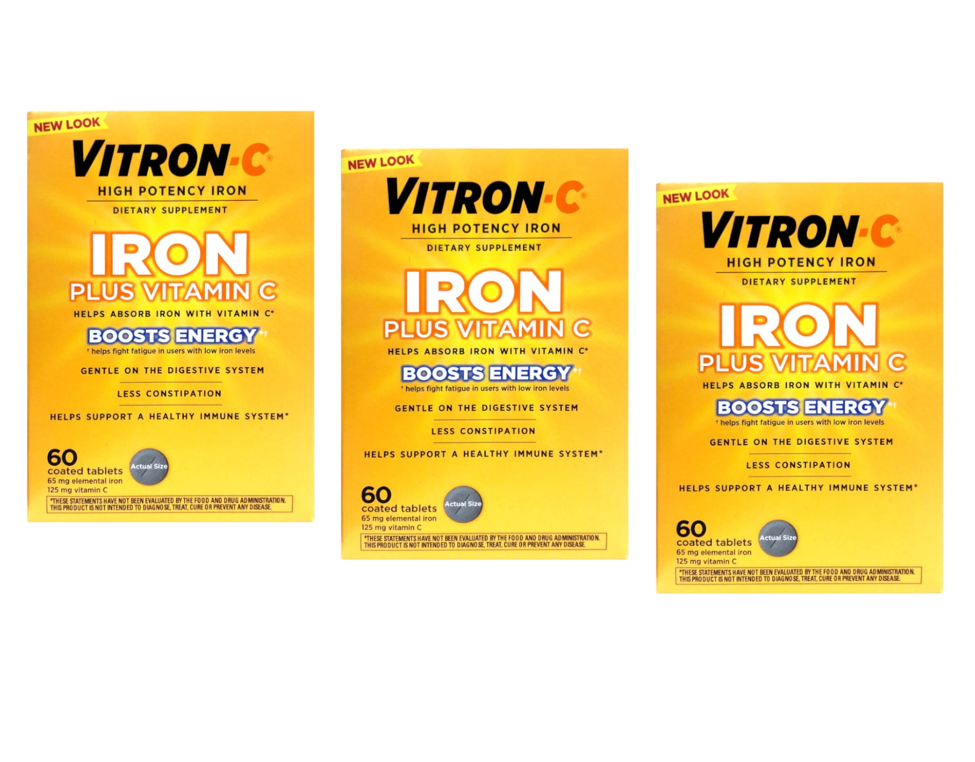 Vitron-C High Potency Iron Plus Vitamin C, Helps Absorb Iron, Gentle on  Digestive System, Less Constipation, 60 Coated Tablets (pack of 3)