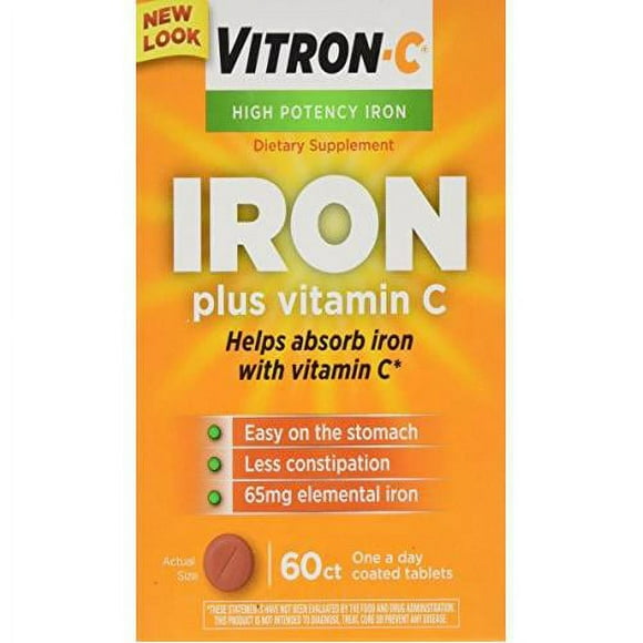 3 Pack Vitron C Once A Day High Potency Iron and Vitamin C Tablets 60 Count Each