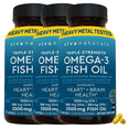 (3 Pack) Viva Naturals Triple Strength Omega 3 Fish Oil Supplement - 2500 mg Fish Oil with Re-Esterified Omega 3 Fatty Acids Including EPA, DHA DPA - 60 Pescatarian-Friendly Softgels