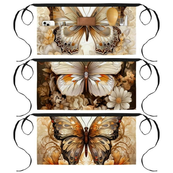 3 Pack Waists Apron with 3 Pockets Waitress Apron Butterfly Server Apron
