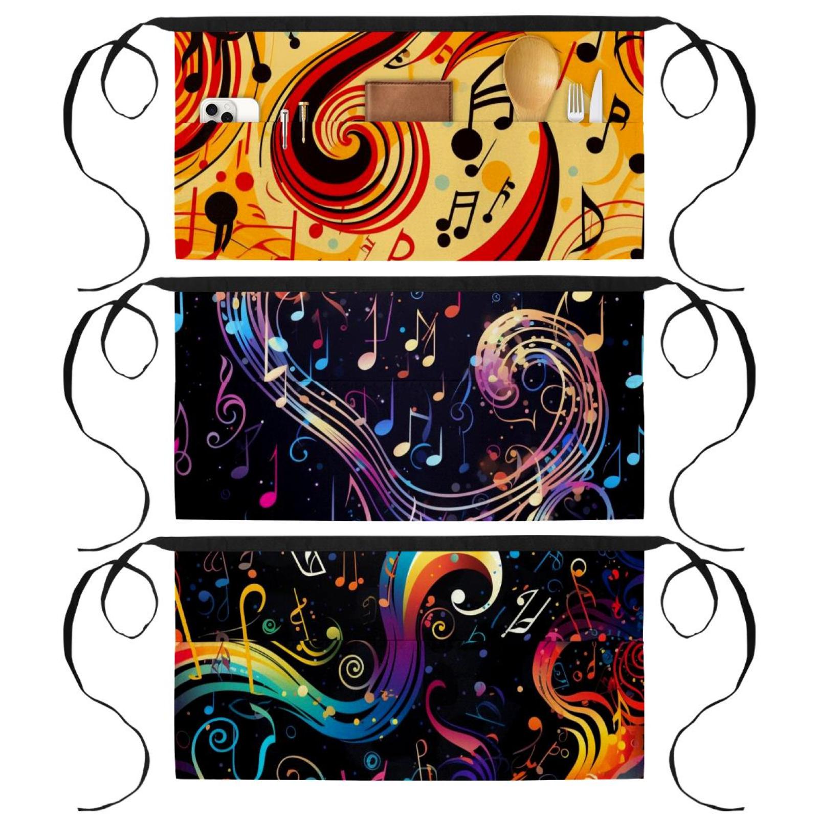 3 Pack Waists Apron with 3 Pockets Waitress Apron Music Note Server ...