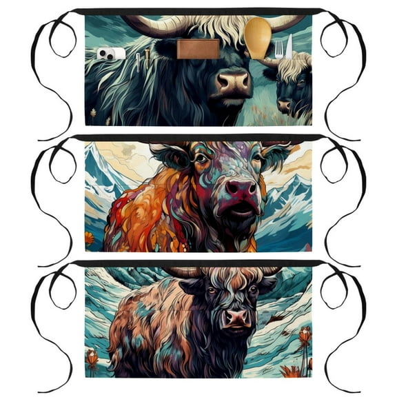 3 Pack Waists Apron with 3 Pockets Waitress Apron Yak Server Apron