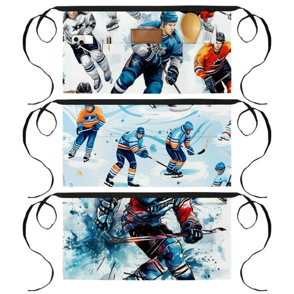 3 Pack Waitress Apron With 3 Pockets - Ice Hockey Server Aprons - Waiter Short Half Waist Servers Apron